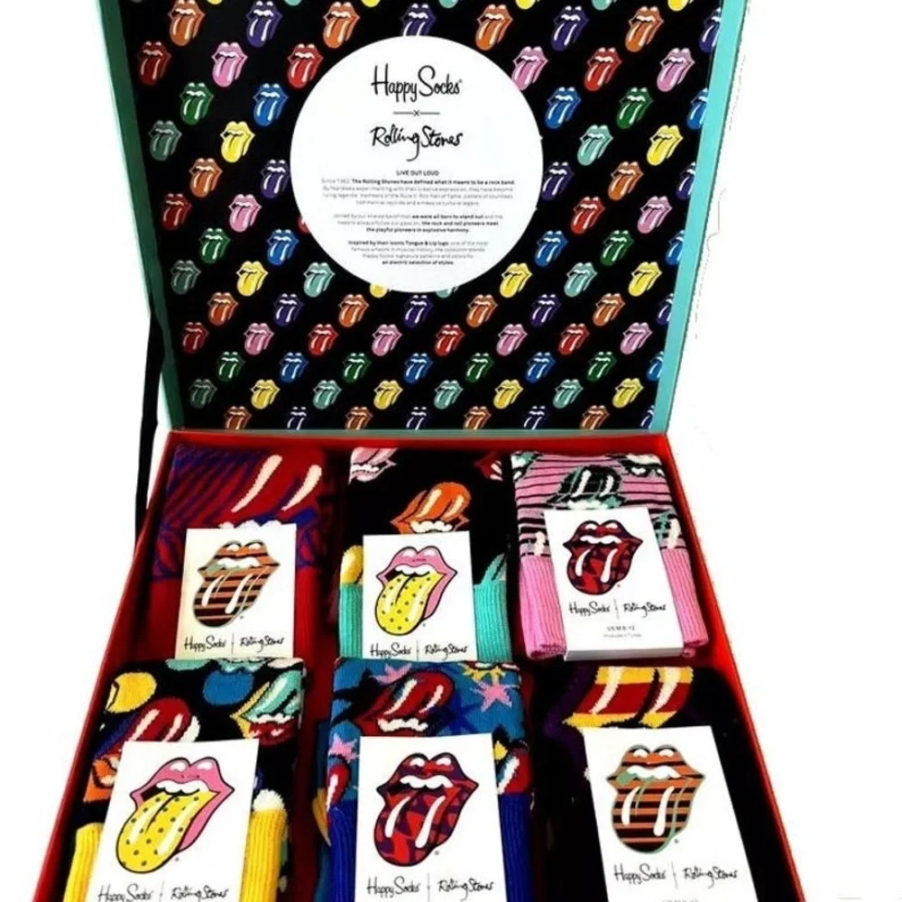 Rolling Stones Happy Socks 6 Pair Colorful Patterned Box Set Collection